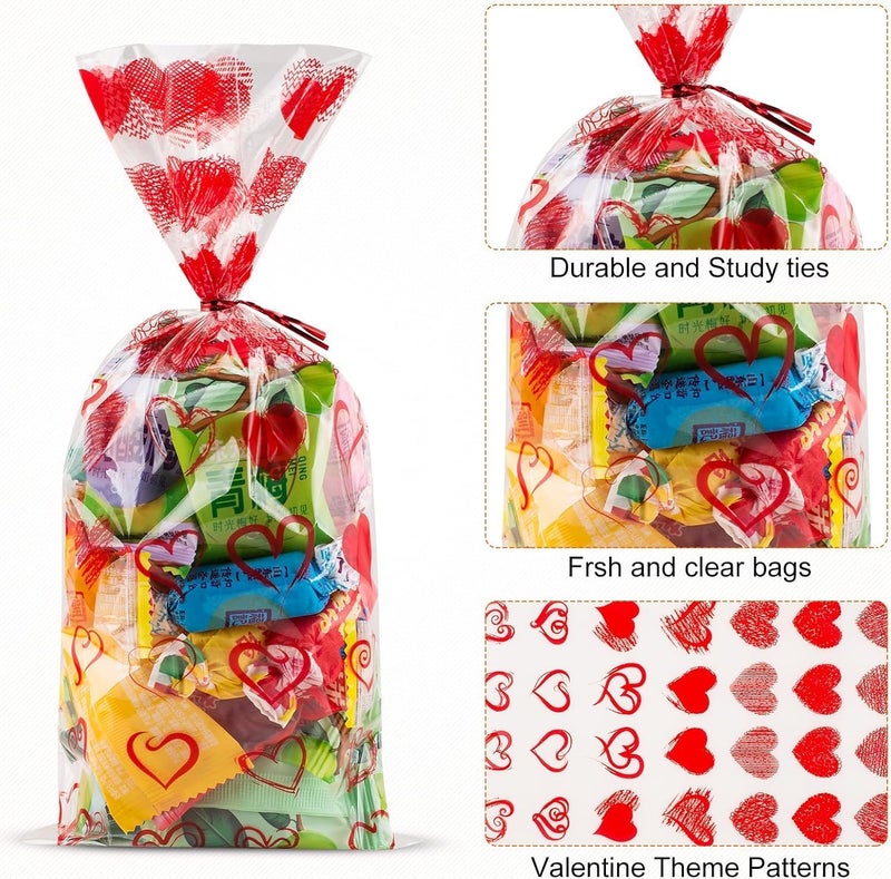 FloraSea 200PCS Valentines Day Gift Bags, Valentines Bag for Kids Class, Valentine’s Goodie Bags with Twist ties for Party Favor, Classroom Exchange Prizes, Valentines Candy Bags - Image 3